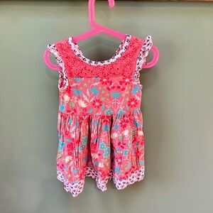 Matilda Jane Coral Pink Floral Lace Ruffle Sleeveless Button Front Dress Girls 4